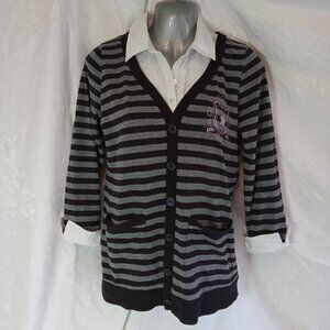 725 Originals Black Gray Stripe Shirt Sz 14/16 Youth Wednesday Adams Style Y2K